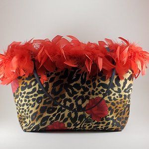 Sana Made in the USA Leopard & Red Feather Handbag